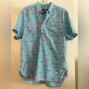 Nutter By Chubbies Popover Hawaiian Button Front Shirt Size Medium Pink Neon